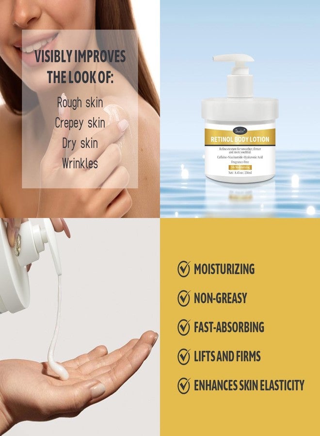 danliss Retinol Body Lotion Fragrance-Free, Anti-Aging Firming Body Cream and Face Moisturizer with Niacinamide Hyaluronic Acid & Shea Butter, Helps Diminish the Look of Crepey Skin for Women & Men 8.45 oz - Image 2